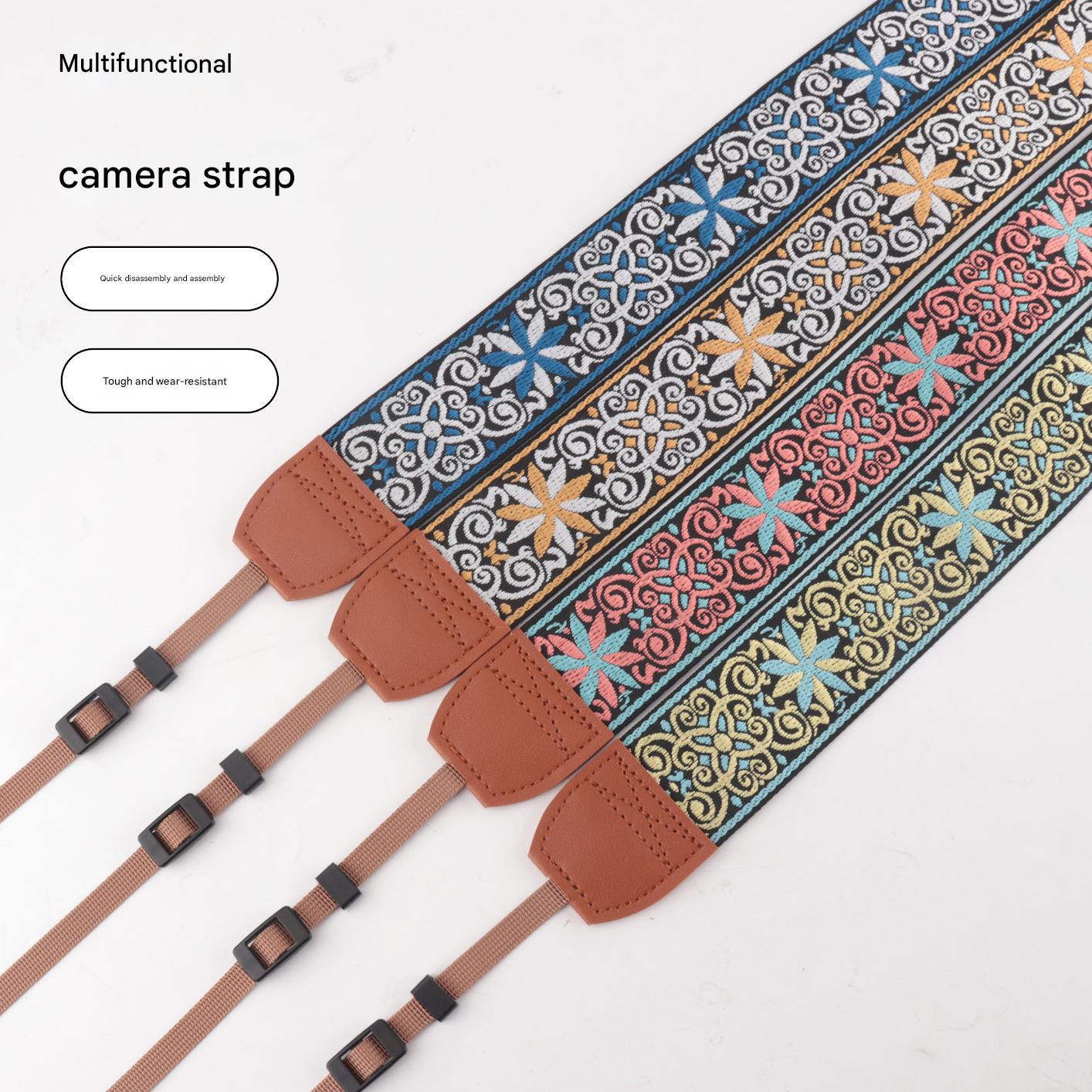 Flower Pattern Jacquard Leather Personalized Camera Strap