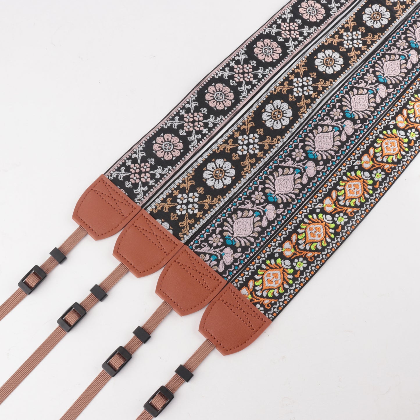 Flower Prints Jacquard Brown Leather Camera Strap