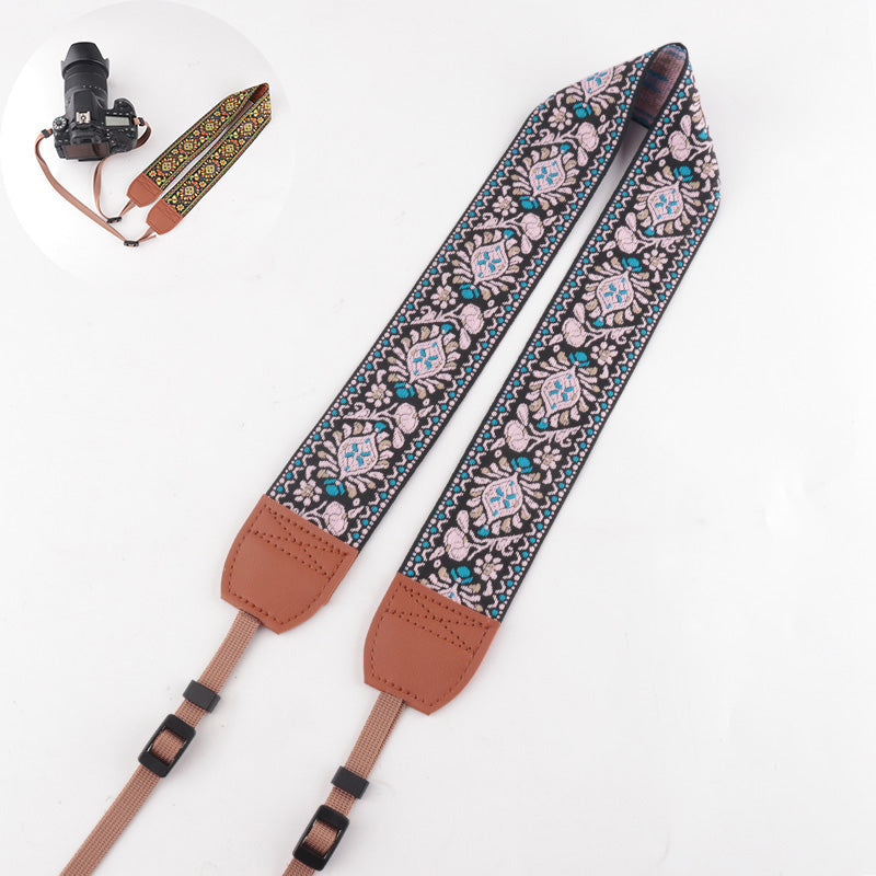 Flower Prints Jacquard Brown Leather Camera Strap