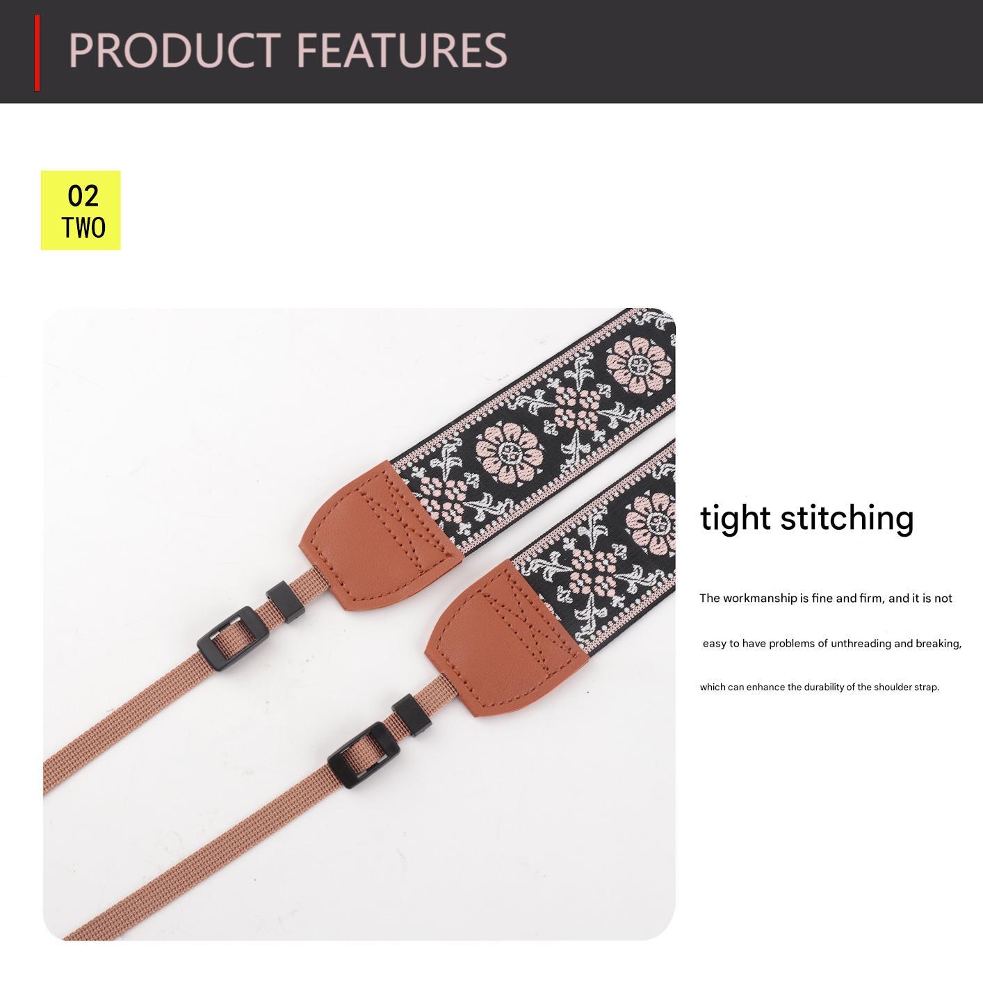 Flower Prints Jacquard Brown Leather Camera Strap