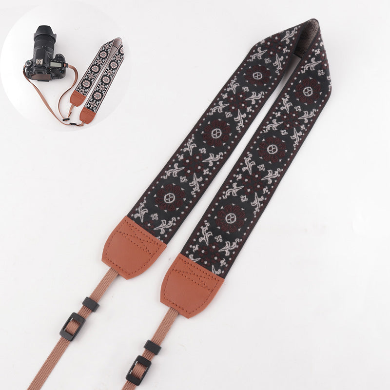 Flower Prints Jacquard Brown Leather Camera Strap