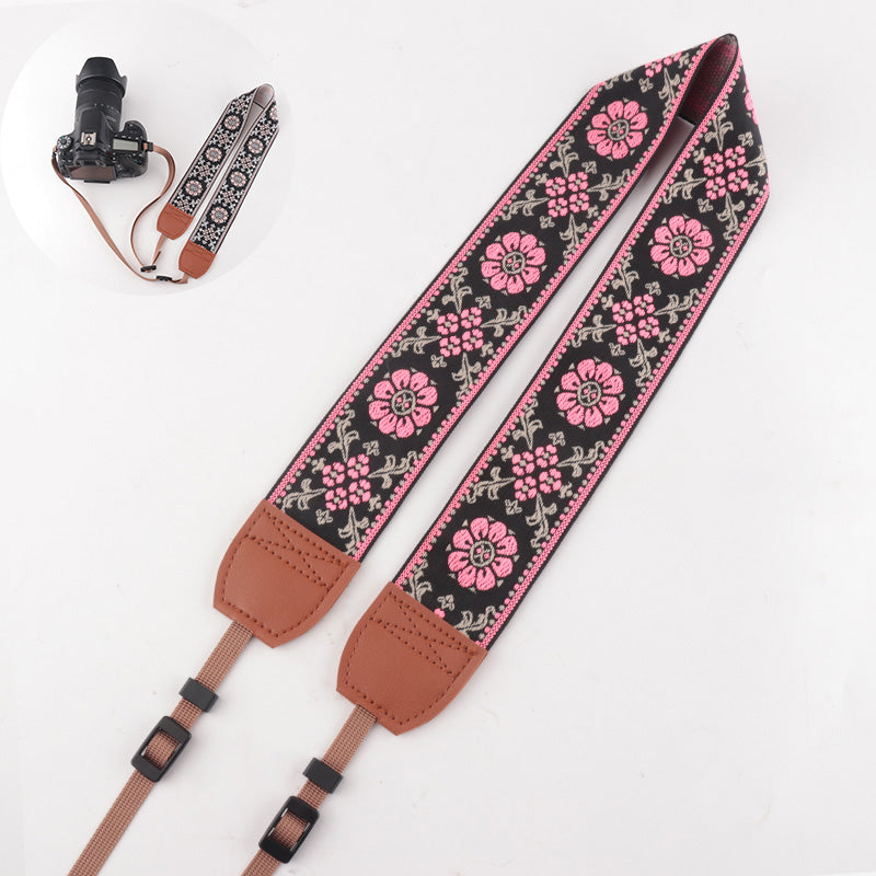 Flower Prints Jacquard Brown Leather Camera Strap