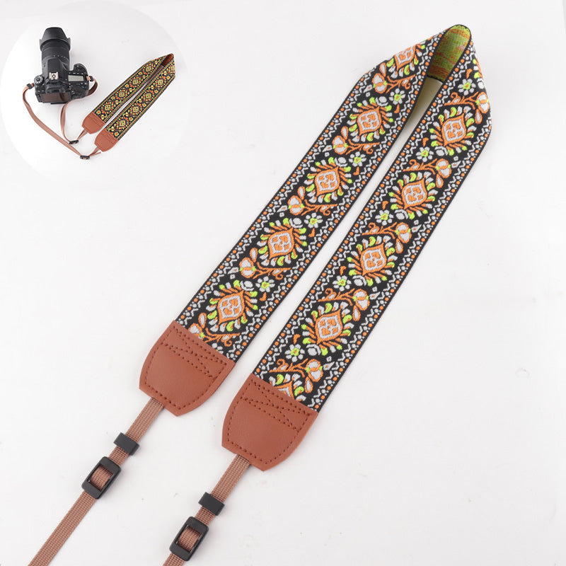 Flower Prints Jacquard Brown Leather Camera Strap