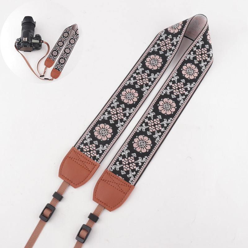 Flower Prints Jacquard Brown Leather Camera Strap