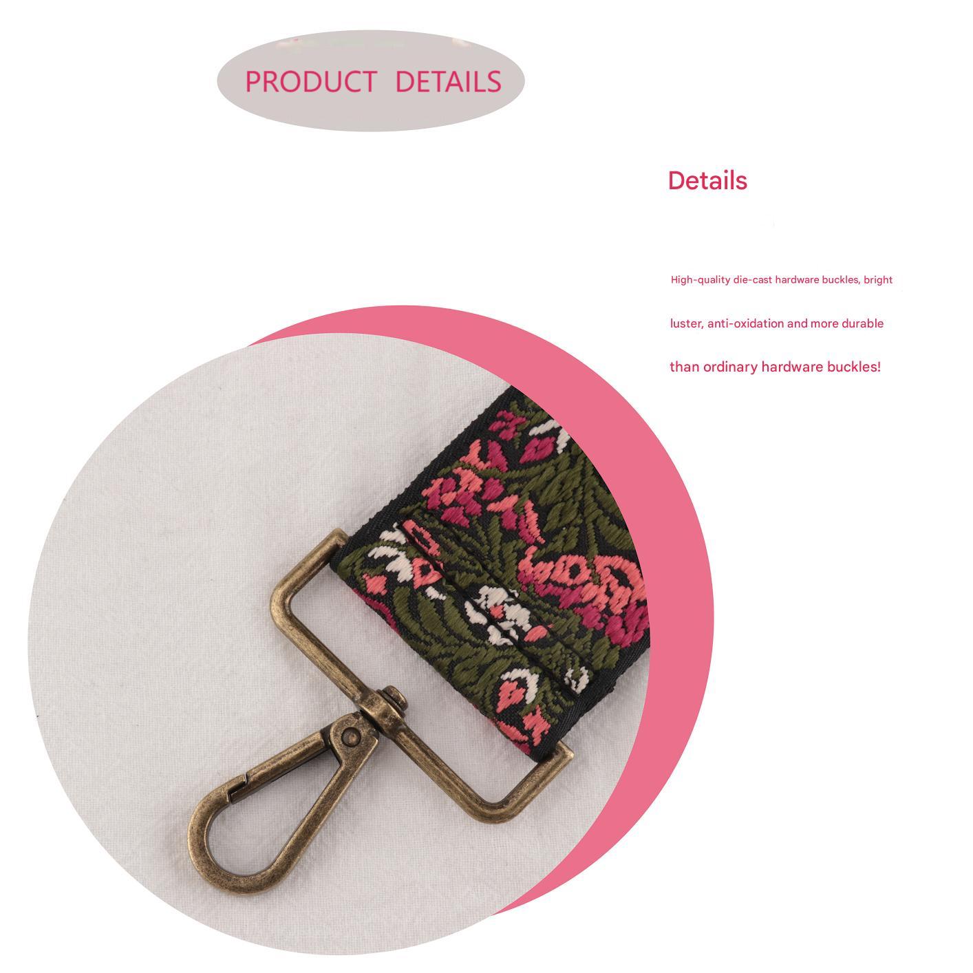 Bronze buckle Floral Pattern Bag Wide Strap