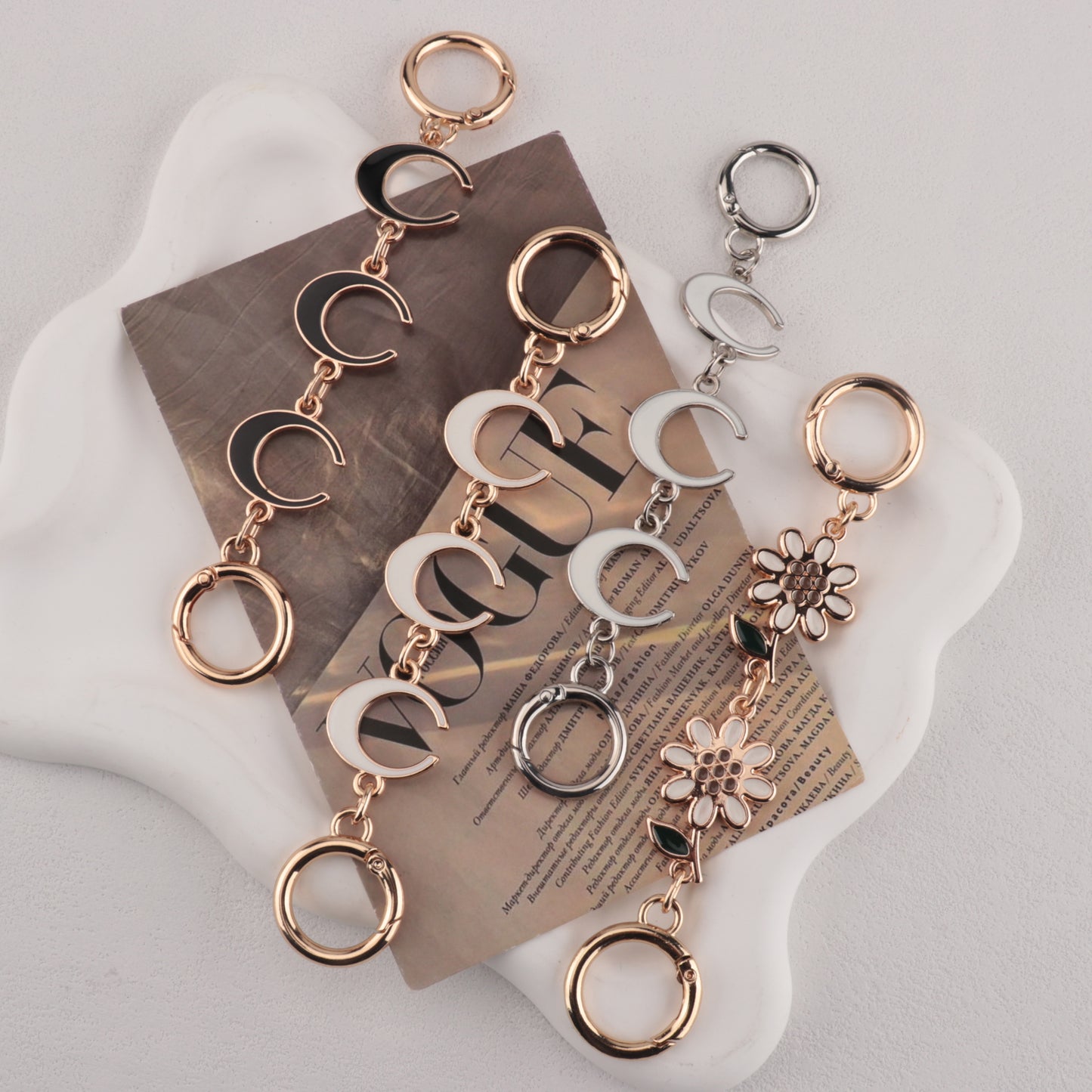 Camellia Moon Four Leaf Clover shape Metal Bag Chain