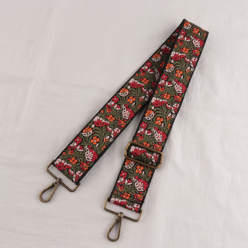 Bronze buckle Floral Pattern Bag Wide Strap
