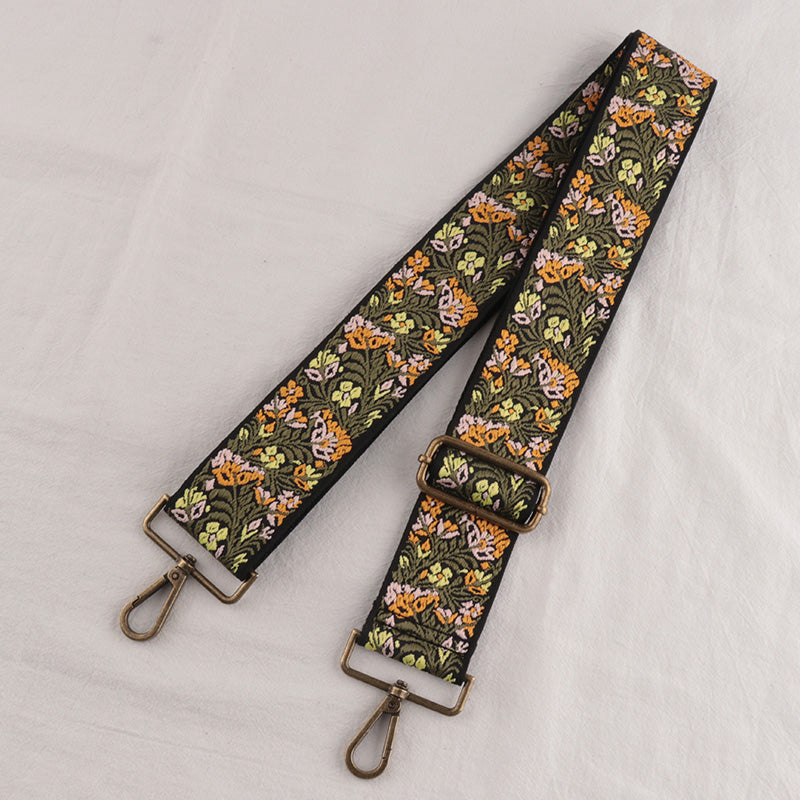 Bronze buckle Floral Pattern Bag Wide Strap