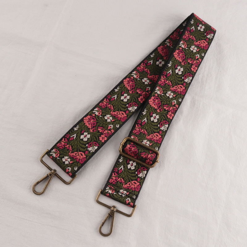 Bronze buckle Floral Pattern Bag Wide Strap
