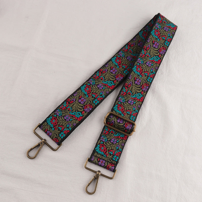 Bronze buckle Floral Pattern Bag Wide Strap