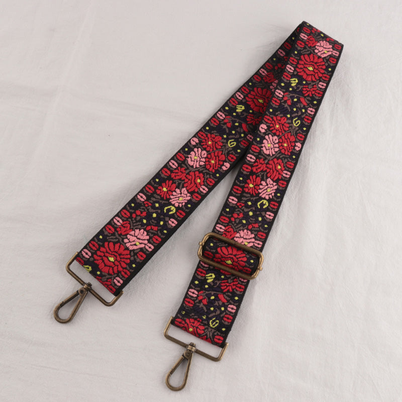 Bronze buckle Floral Pattern Bag Wide Strap