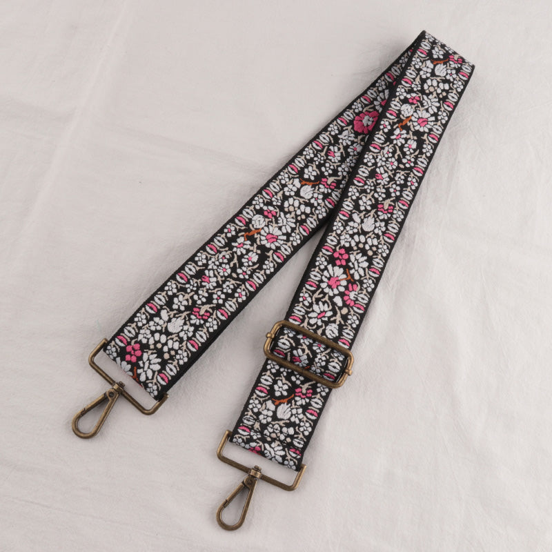Bronze buckle Floral Pattern Bag Wide Strap