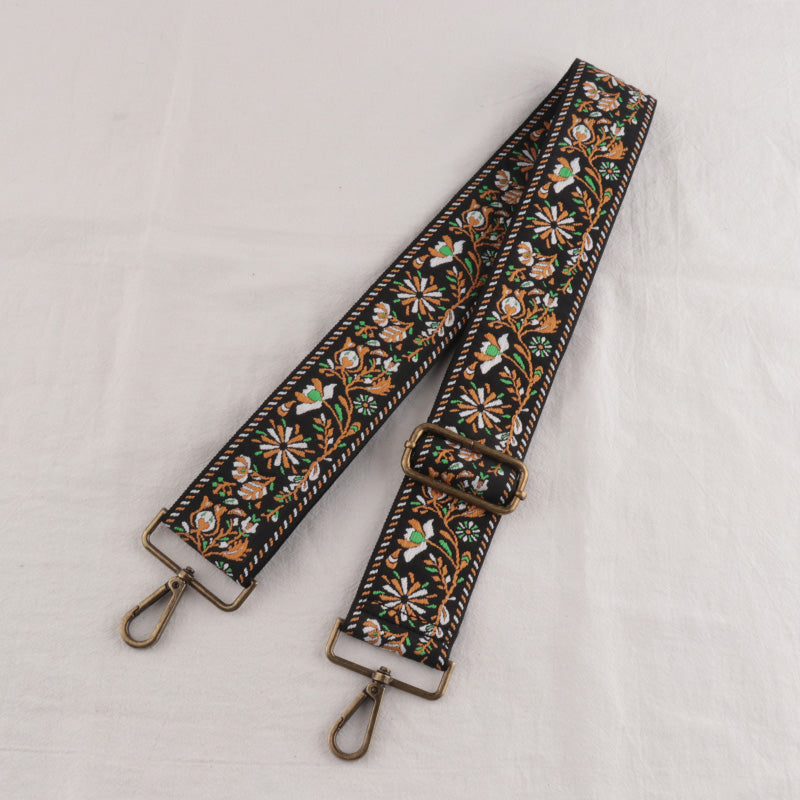 Bronze buckle Floral Pattern Bag Wide Strap