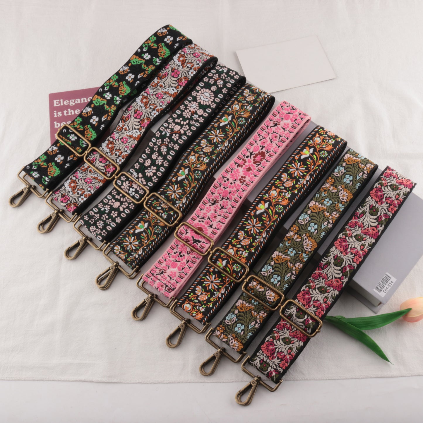Bronze buckle Floral Pattern Bag Wide Strap
