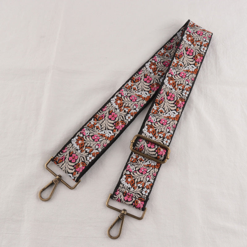 Bronze buckle Floral Pattern Bag Wide Strap