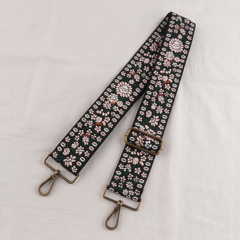 Bronze buckle Floral Pattern Bag Wide Strap