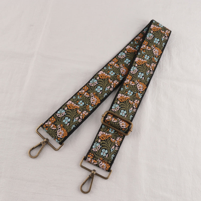 Bronze buckle Floral Pattern Bag Wide Strap