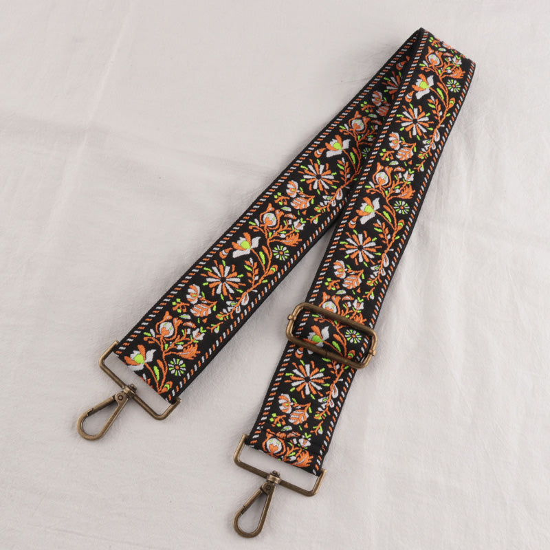 Bronze buckle Floral Pattern Bag Wide Strap