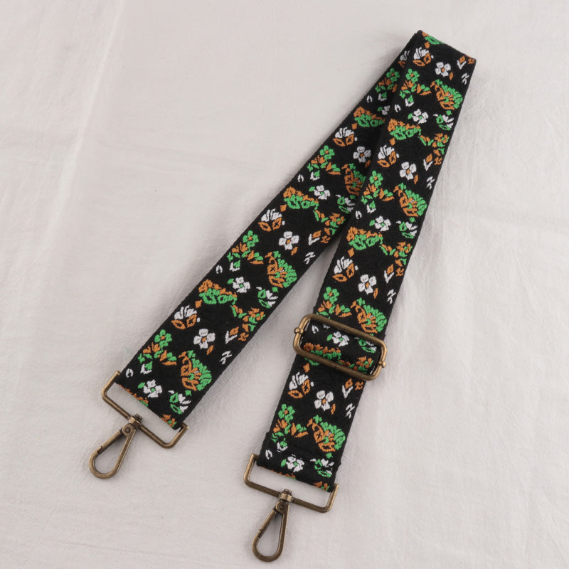 Bronze buckle Floral Pattern Bag Wide Strap