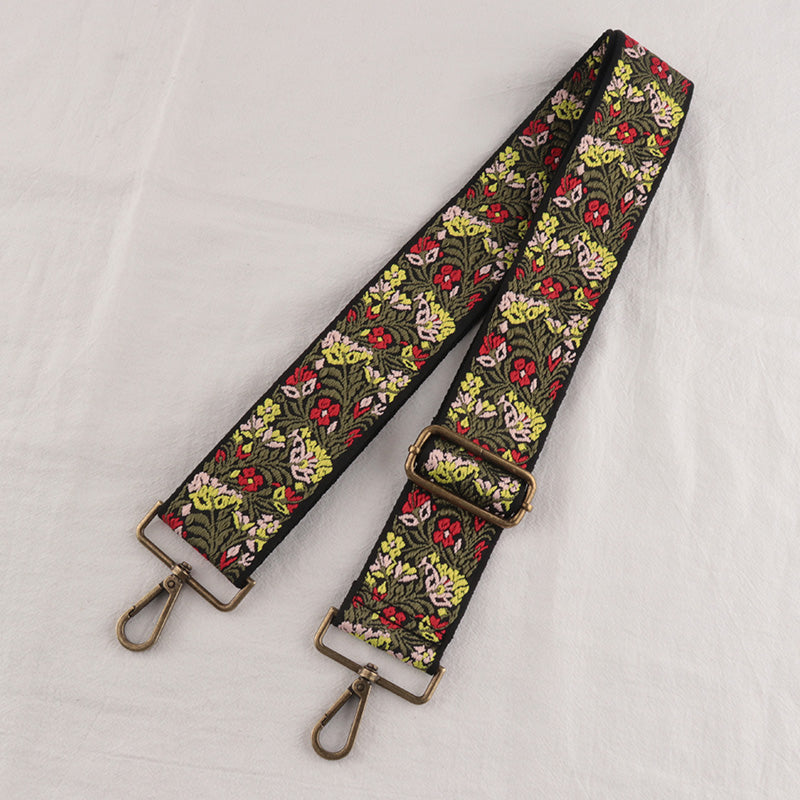 Bronze buckle Floral Pattern Bag Wide Strap
