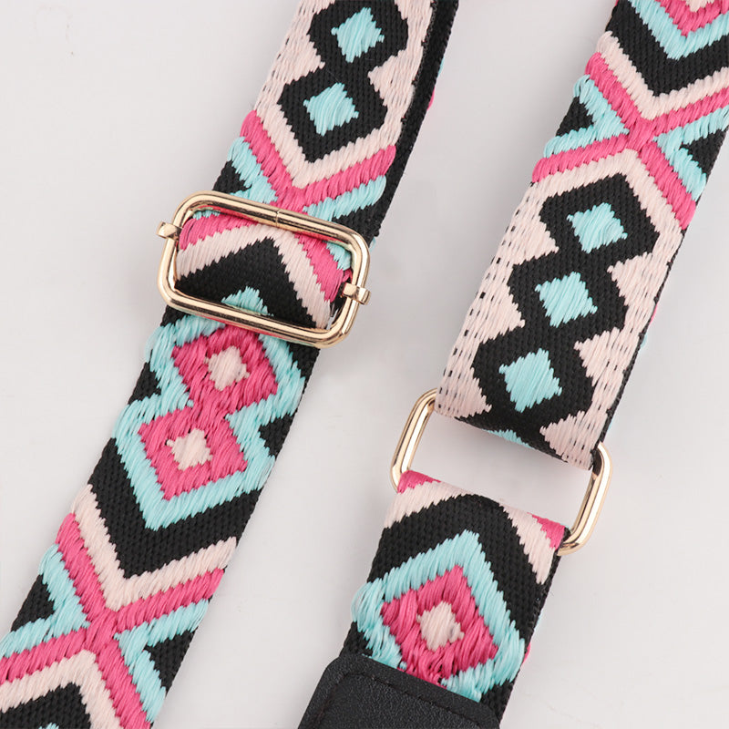 Symmetrical Graphic Textured Shoulder Strap with Leather Head