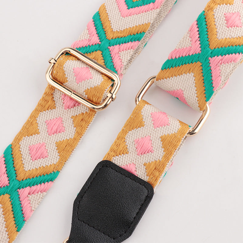 Symmetrical Graphic Textured Shoulder Strap with Leather Head
