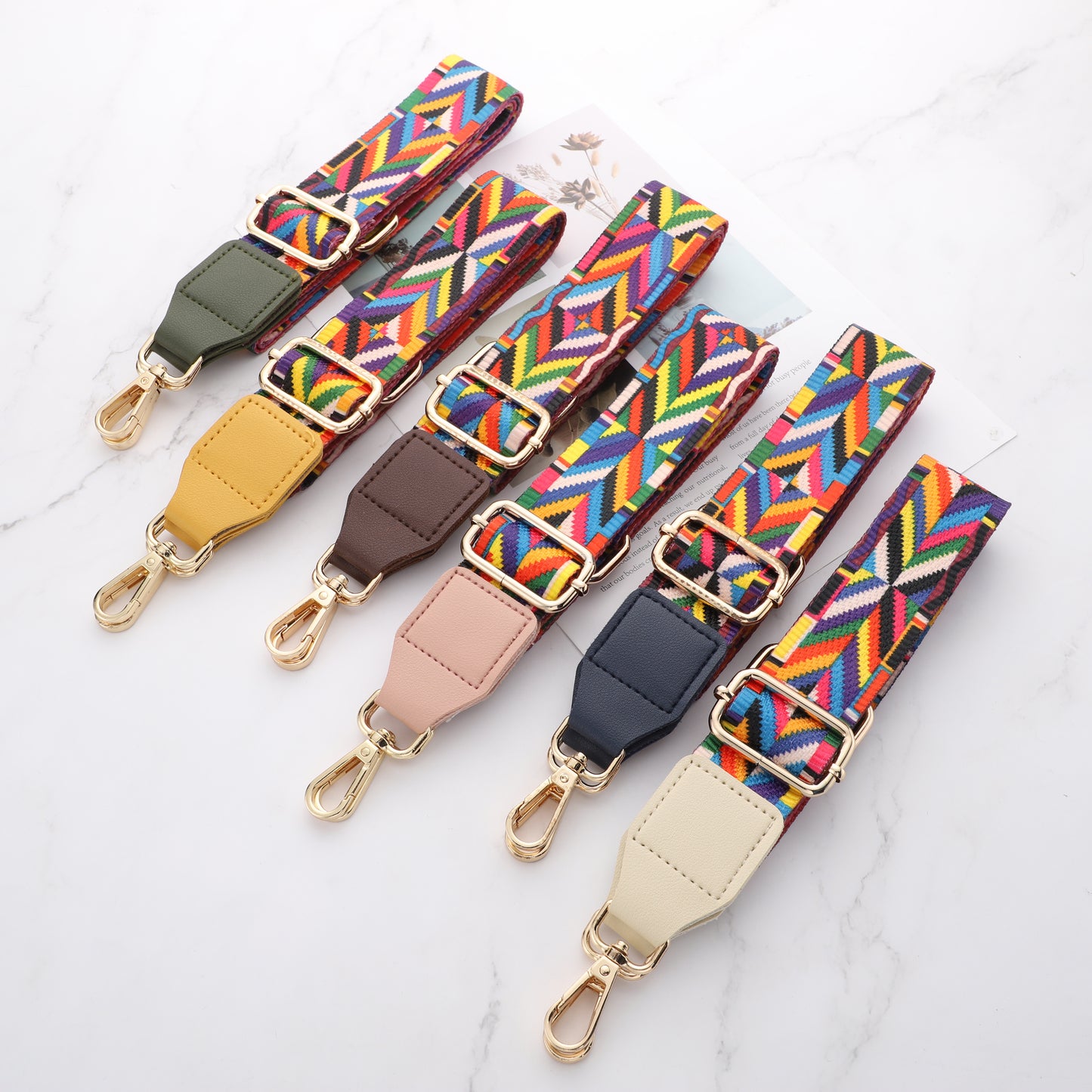 Colorful Jacquard Bag Shoulder Strap with Leather Head