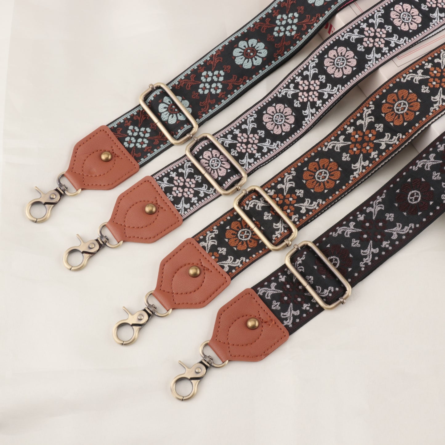 Flower Prints Jacquard Pattern Leather Head Shoulder Strap