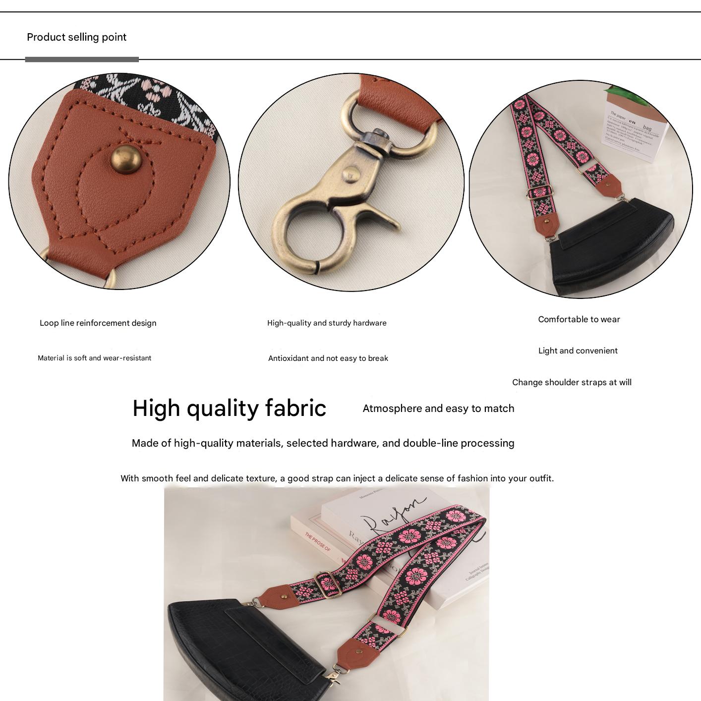 Flower Prints Jacquard Pattern Leather Head Shoulder Strap