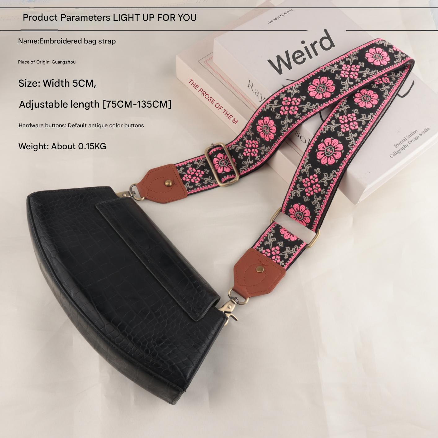Flower Prints Jacquard Pattern Leather Head Shoulder Strap