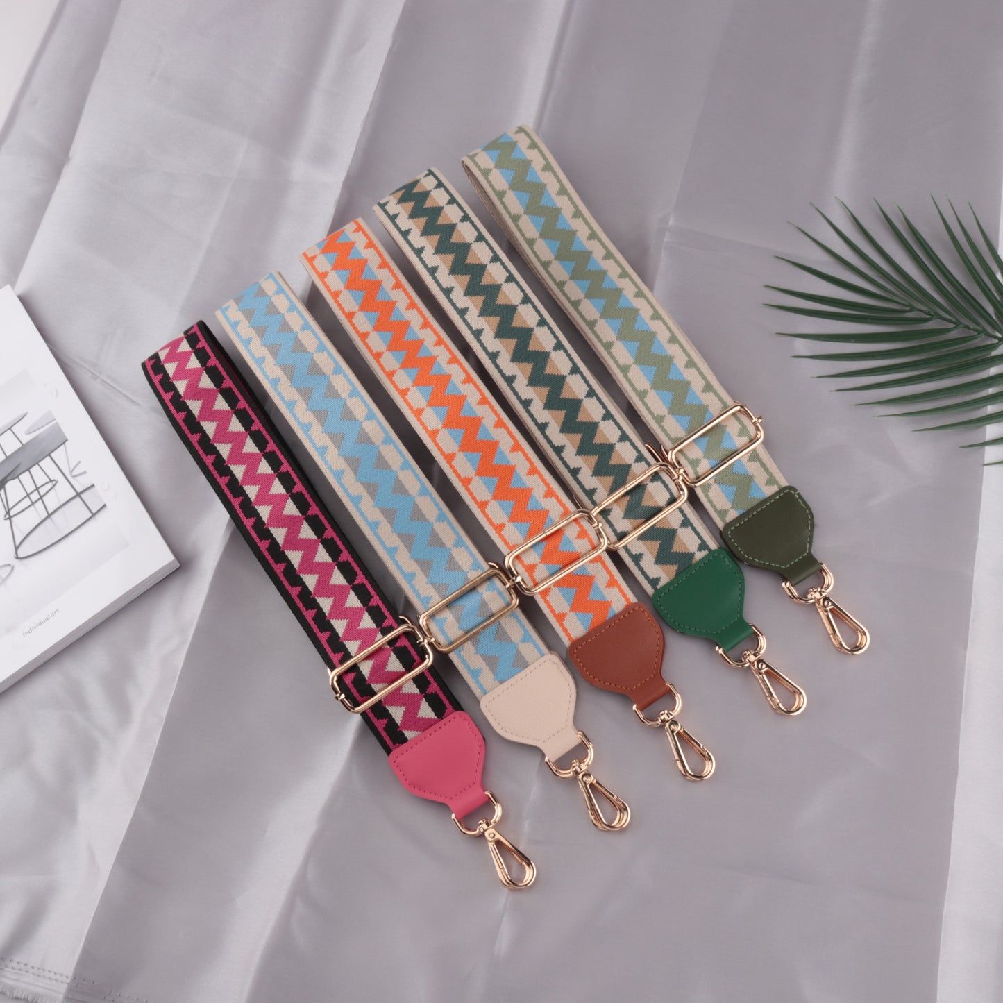 Wave Pattern Bag Strap with Leather Head