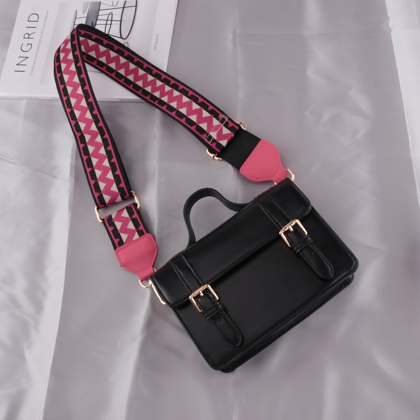 Wave Pattern Bag Strap with Leather Head