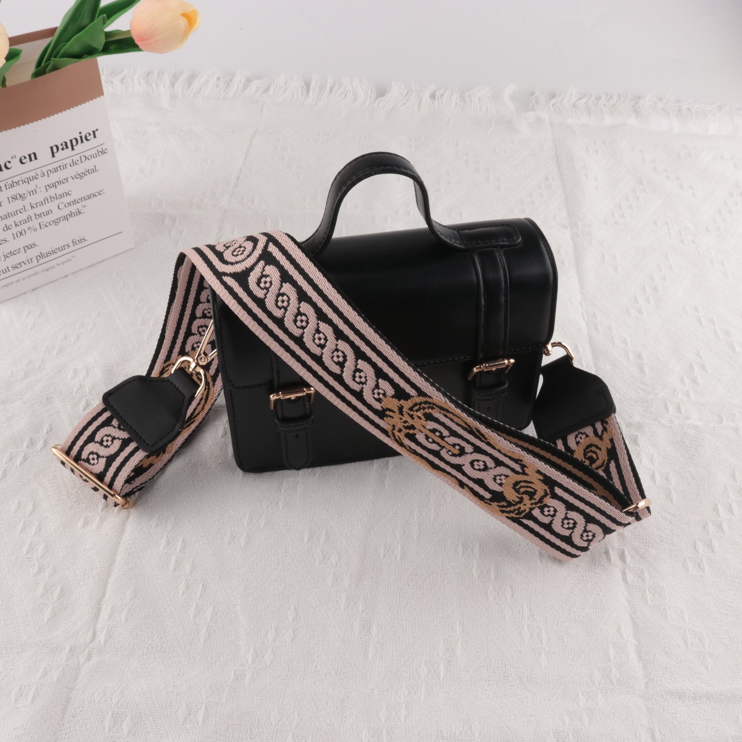 Twist Pattern Wide Bag Straps with Leather Head