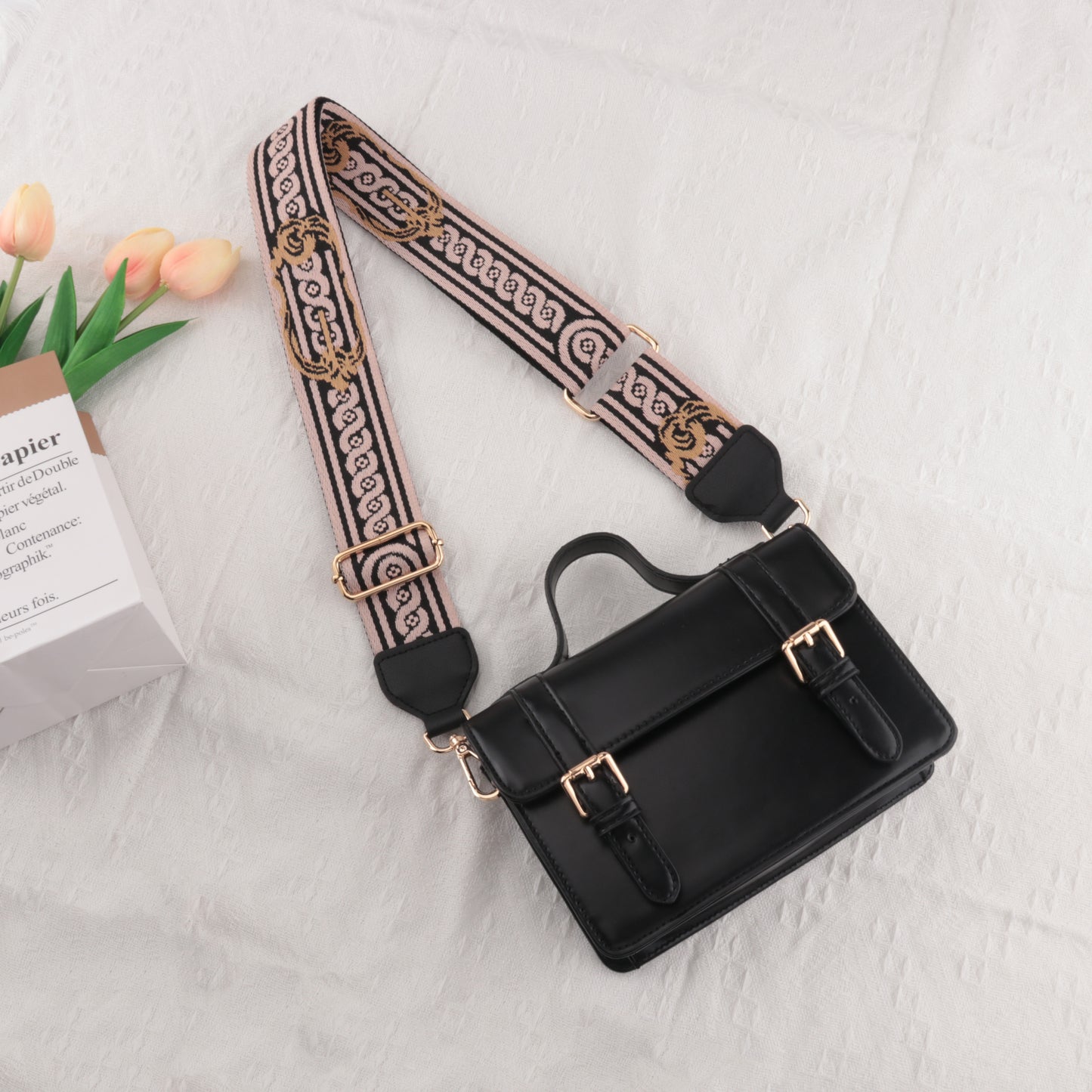 Twist Pattern Wide Bag Straps with Leather Head