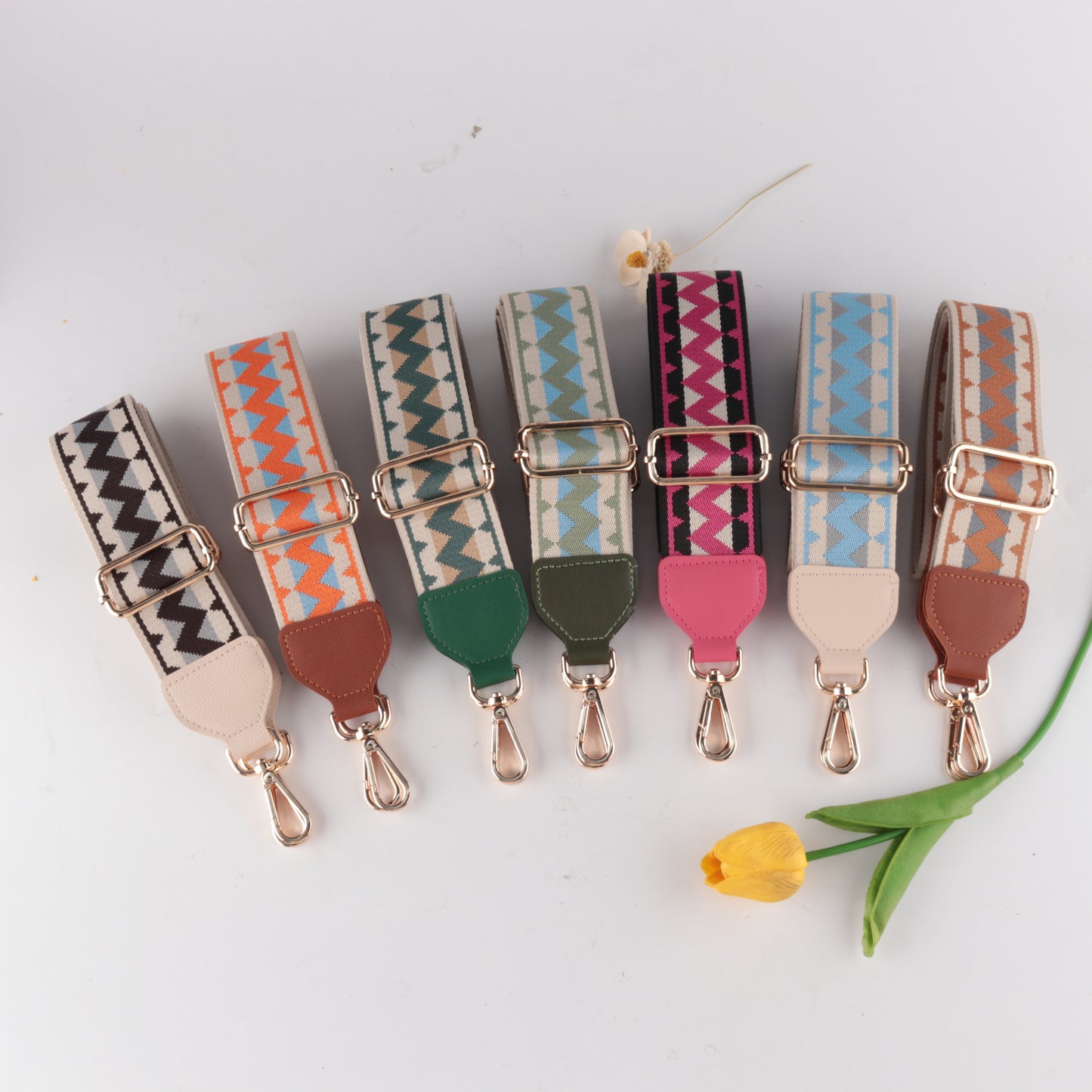 Wave Pattern Bag Strap with Colorful Leather Head