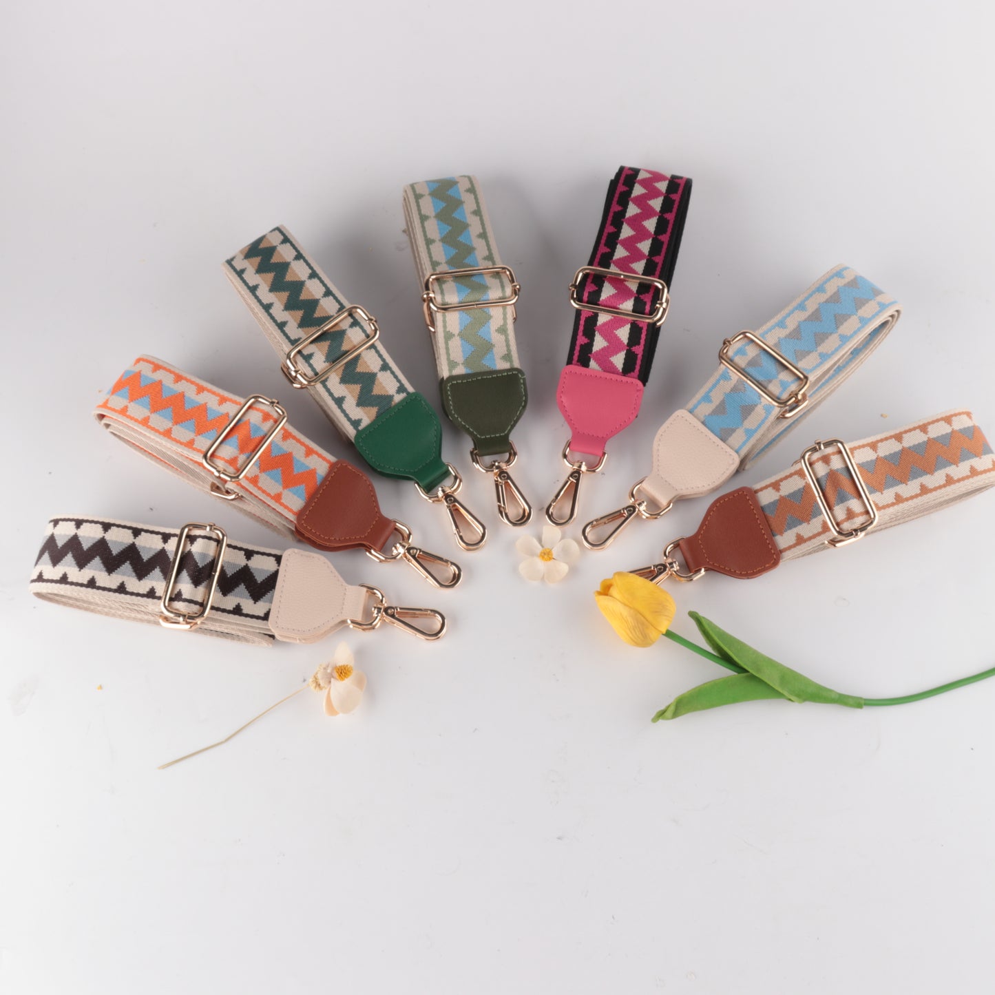 Wave Pattern Bag Strap with Colorful Leather Head
