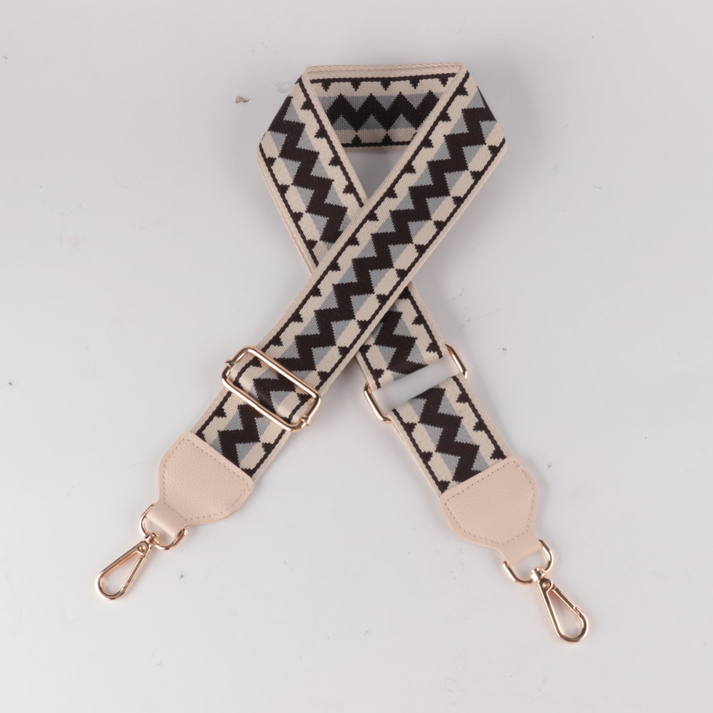 White Yellow and Purple Jacquard Bag Strap with Leather Head