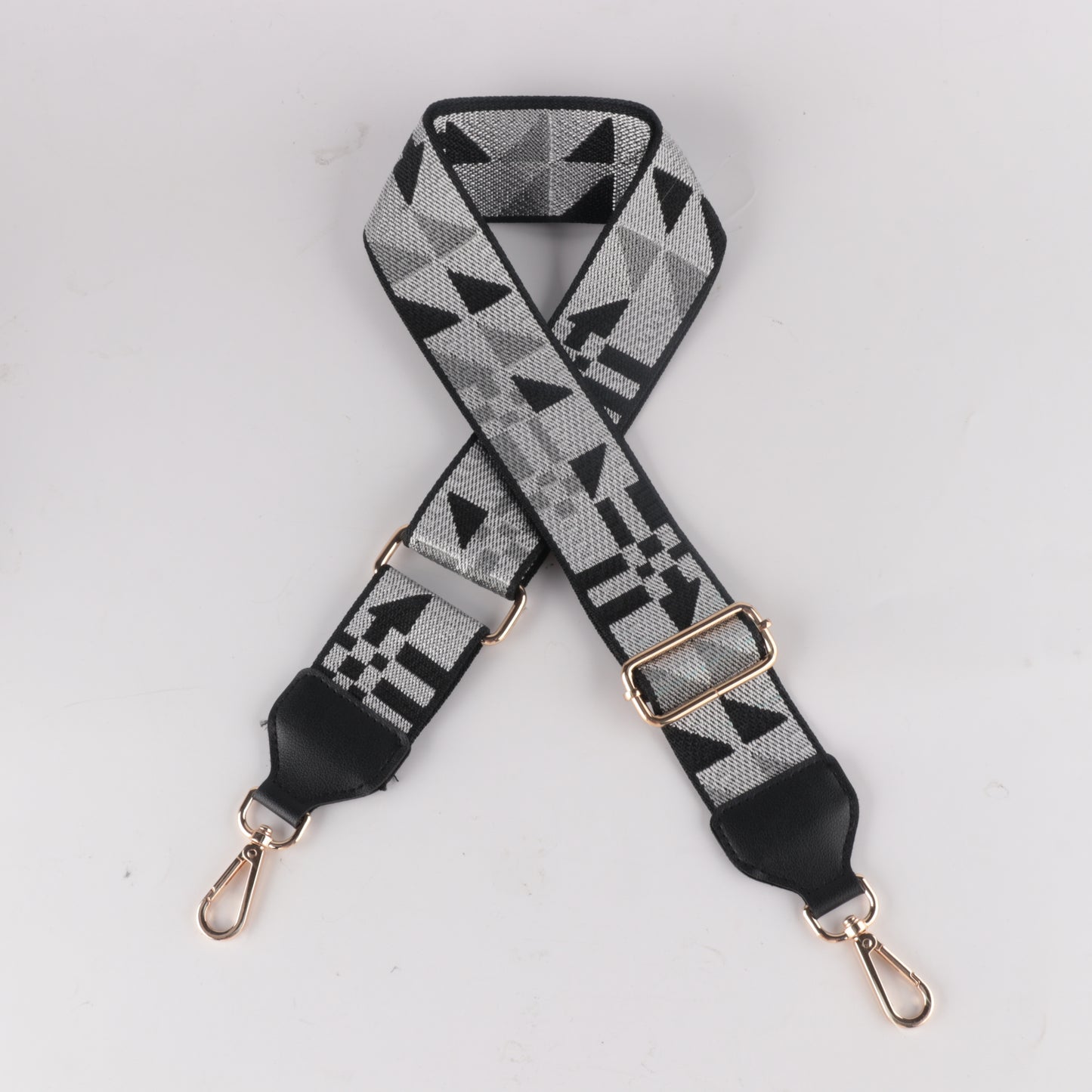 White Yellow and Purple Jacquard Bag Strap with Leather Head