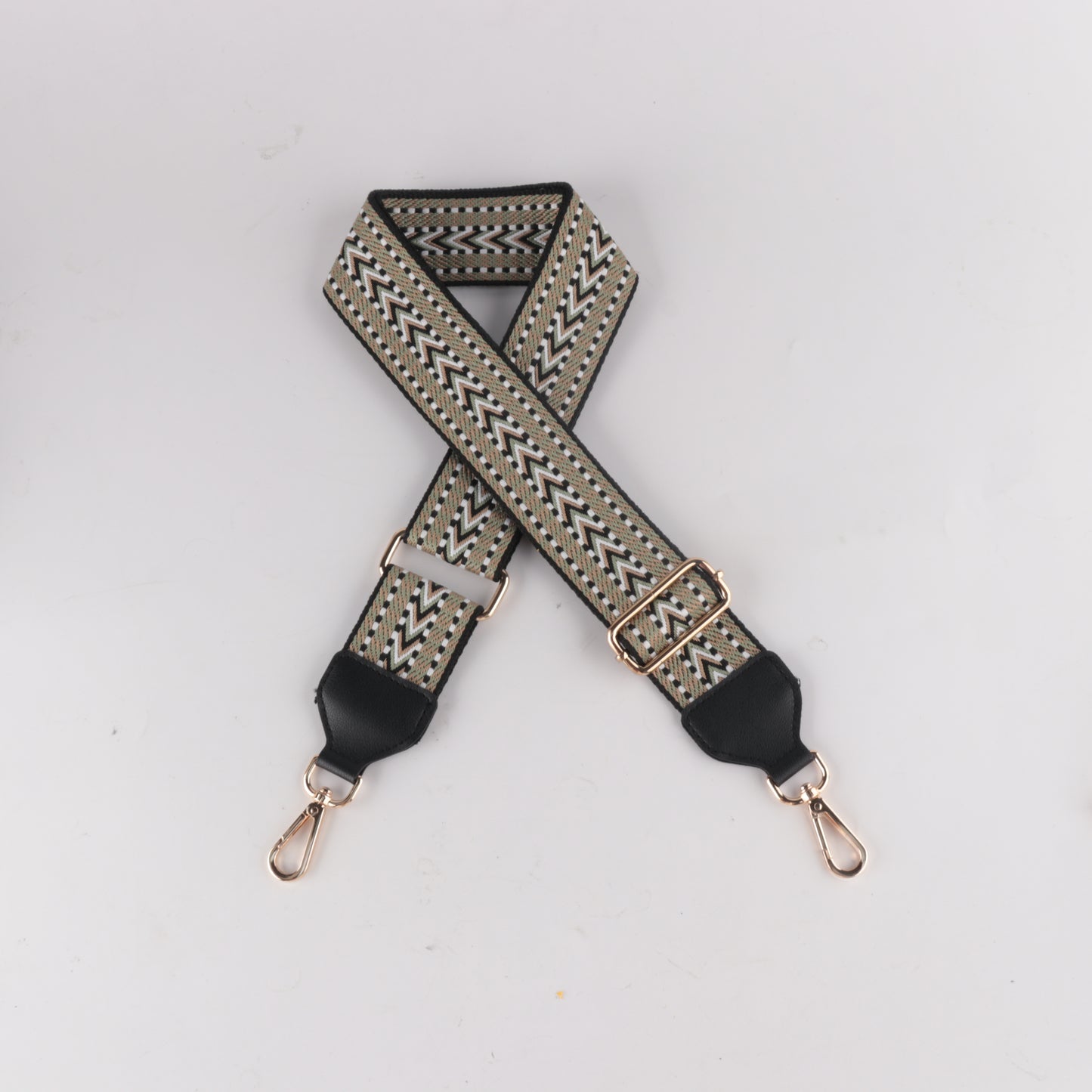 White Yellow and Purple Jacquard Bag Strap with Leather Head