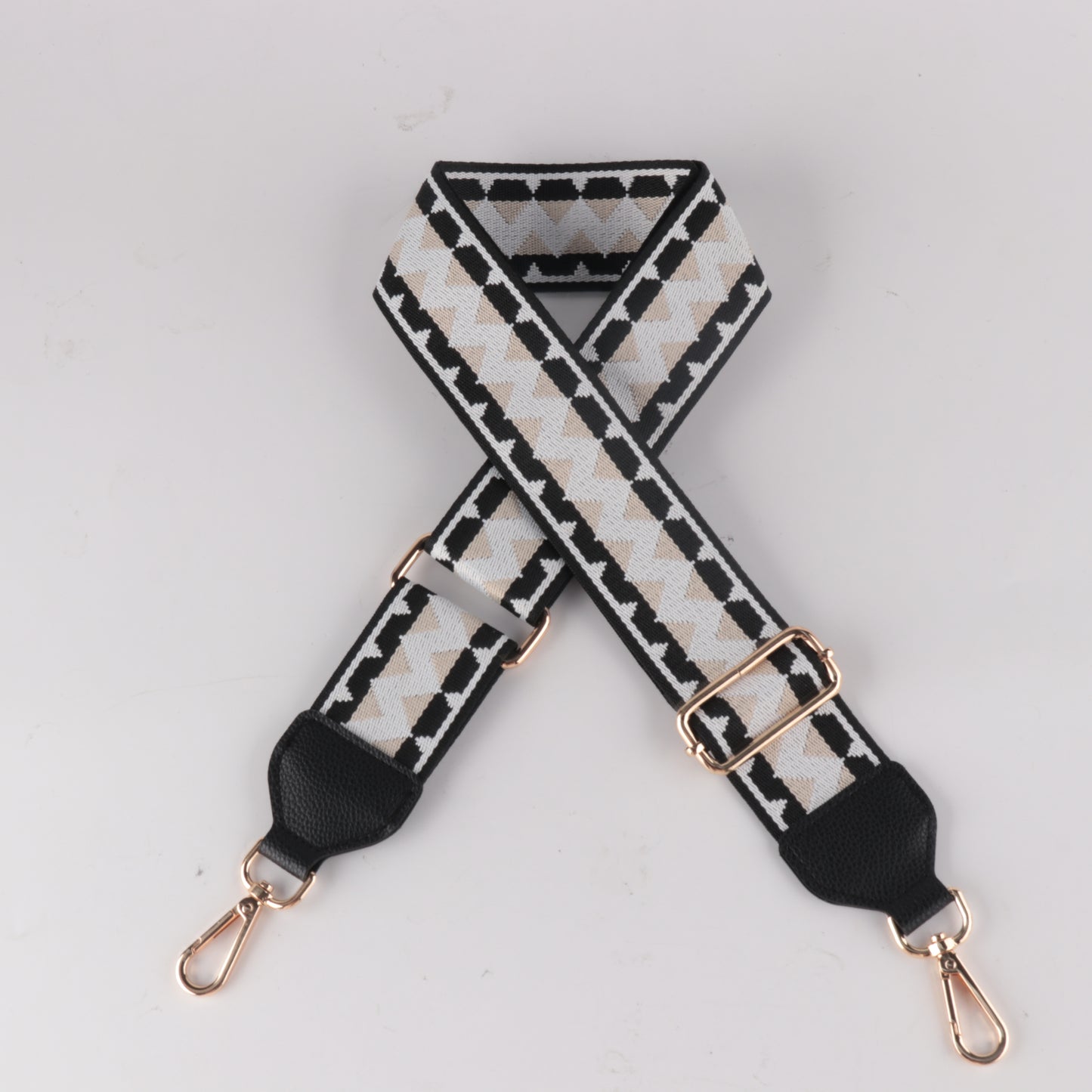 White Yellow and Purple Jacquard Bag Strap with Leather Head