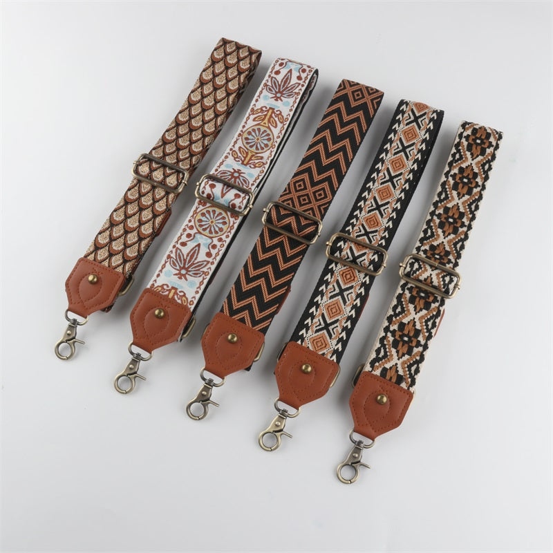 Ethnic Style Bag Strap with Brown Leather Head