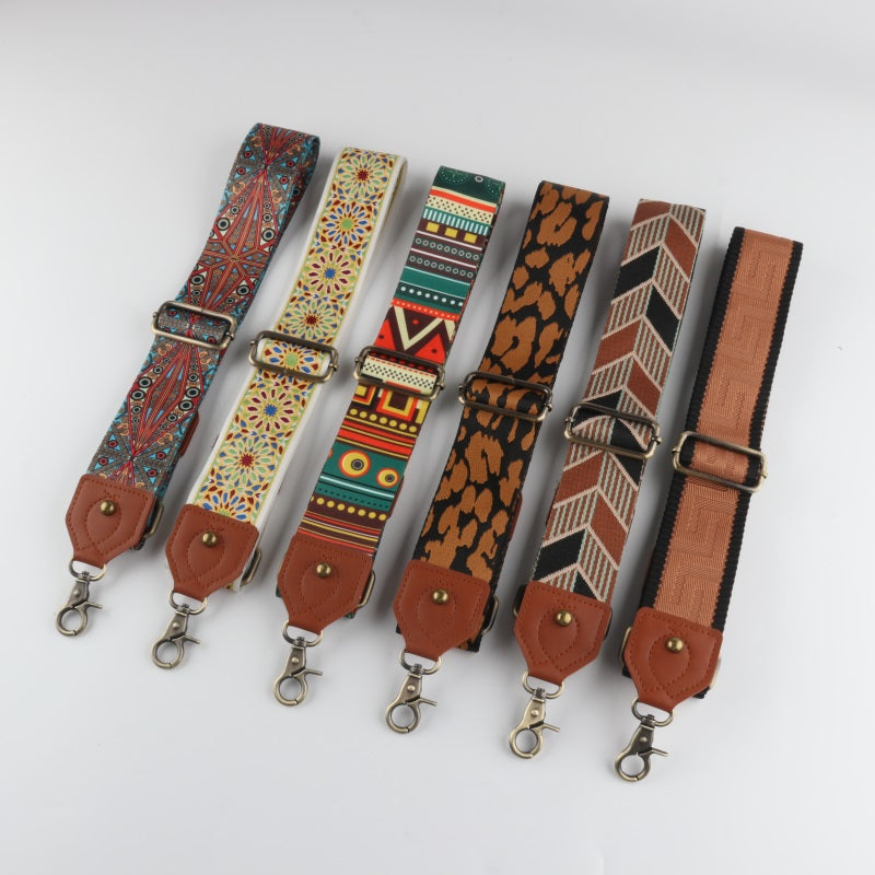 Ethnic Style Bag Strap with Brown Leather Head
