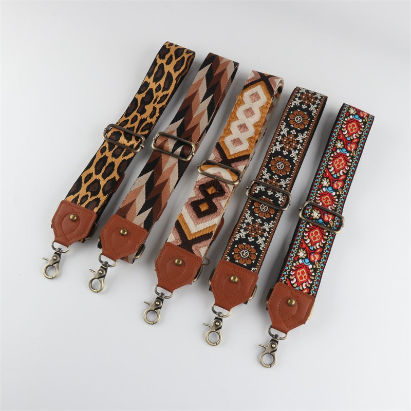 Ethnic Style Bag Strap with Brown Leather Head