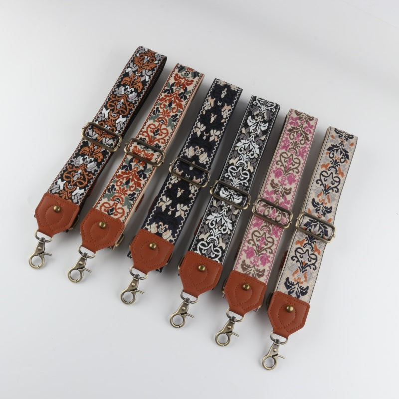 Ethnic Style Bag Strap with Brown Leather Head