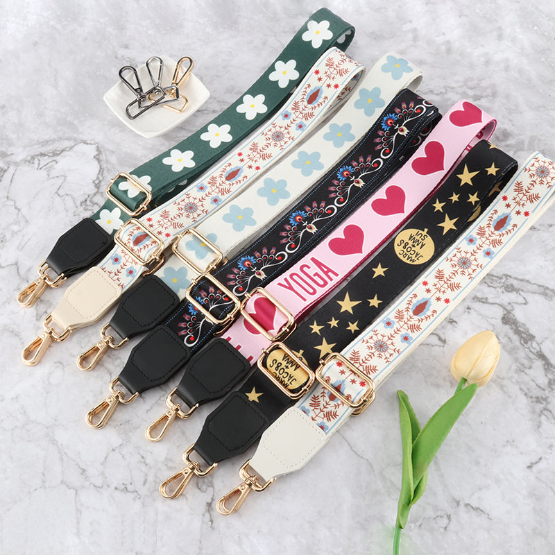 Simple Printed Bag Strap with Leather Head