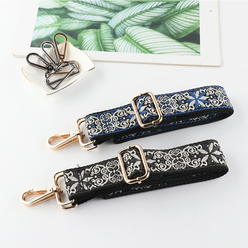 Blue-grey beige jacquard Bag Strap