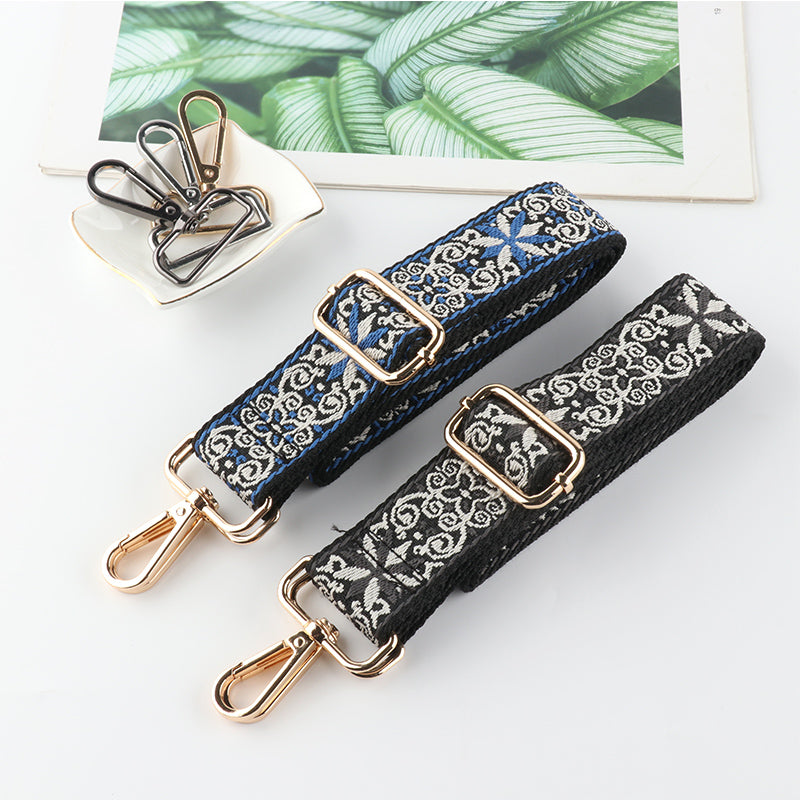 Blue-grey beige jacquard Bag Strap