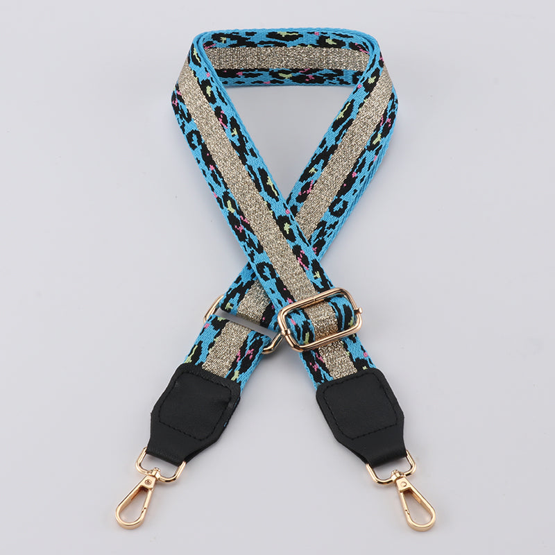 Golden Leopard Print Bag Strap with Leather Head