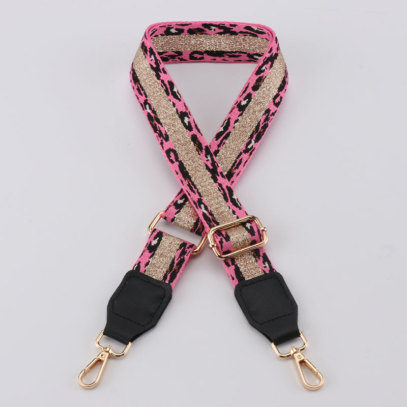Golden Leopard Print Bag Strap with Leather Head