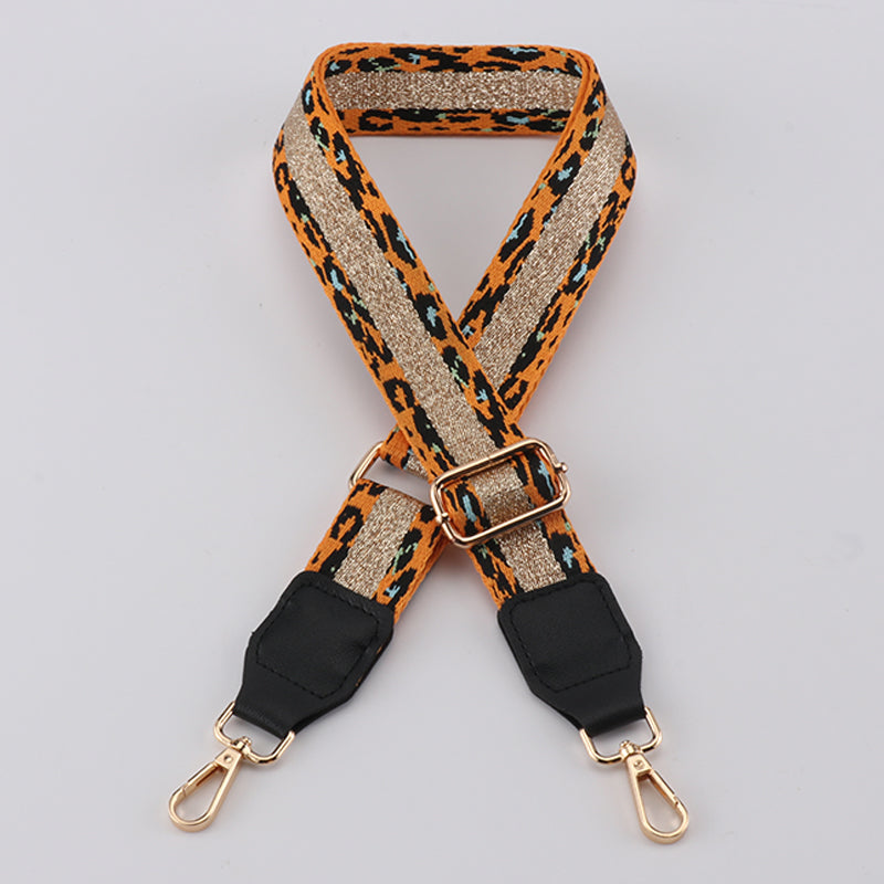 Golden Leopard Print Bag Strap with Leather Head